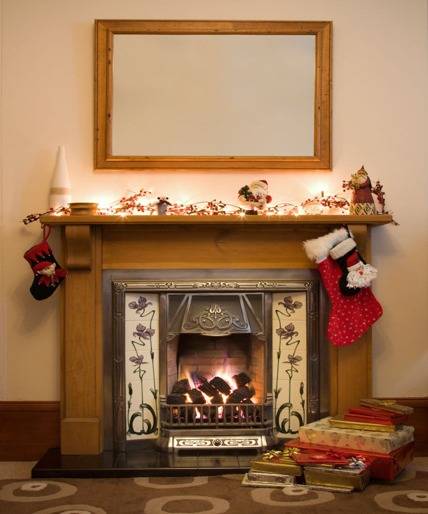 Fox Christmas Fireplace With Stockings Vinyl/Fabric Portrait Photography Backdrop