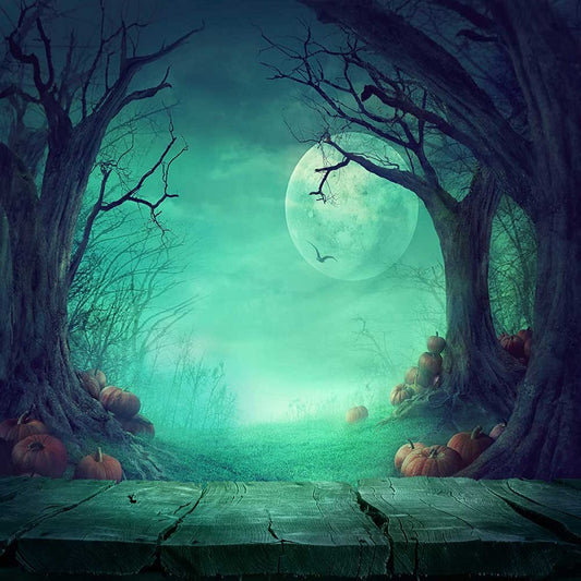 Fox Halloween Holiday Pumpkin Moon Vinyl Backdrop - Foxbackdrop