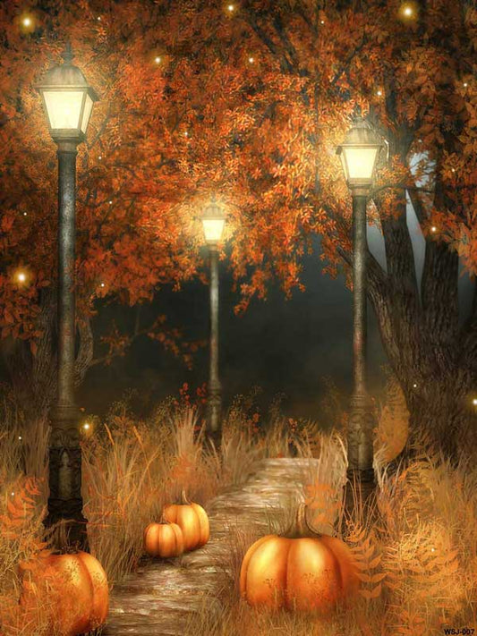 Fox Halloween Pumpkin Lantern Lungle Vinyl Backdrop - Foxbackdrop