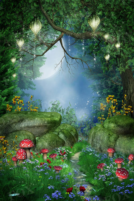 Fox Enchanted Forest Mushrooms Fairy Lanterns Vinyl Backdrop