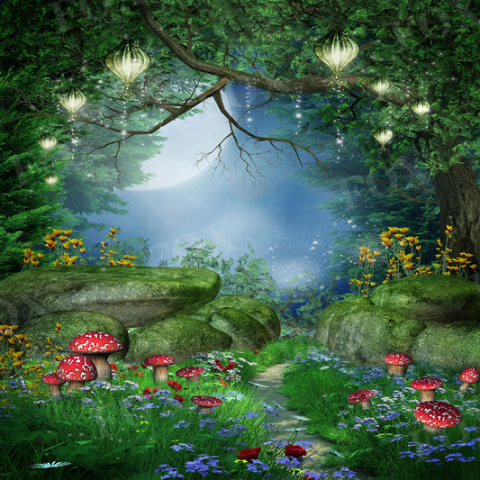Fox Enchanted Forest Mushrooms Fairy Lanterns Vinyl Backdrop