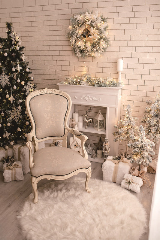 Fox White Christmas Chair Fabric/Vinyl Backdrop Designed by Magda