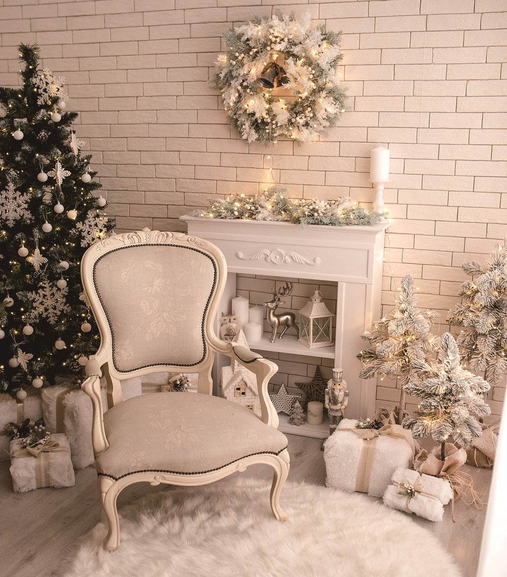 Fox White Christmas Chair Vinyl Backdrop Designed by Magda