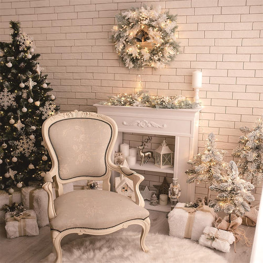 Fox White Christmas Chair Vinyl Backdrop Designed by Magda