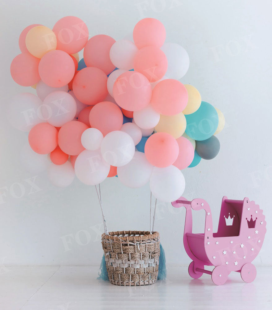 Fox Party Balloons With Basket On White Backdrop Birthday Vinyl Photography
