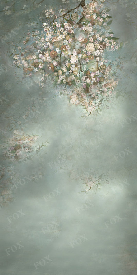 Fox Sweep Fabric Backdrop Green White Flowers for Photography