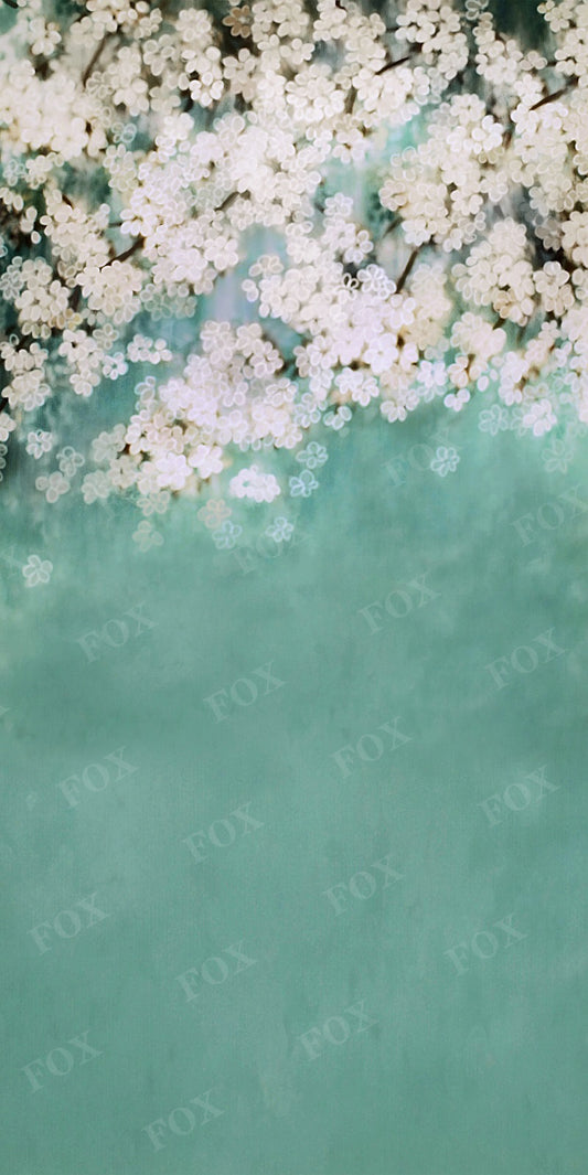 Fox Sweep Fabric Backdrop White Flower Spring Green for Photography