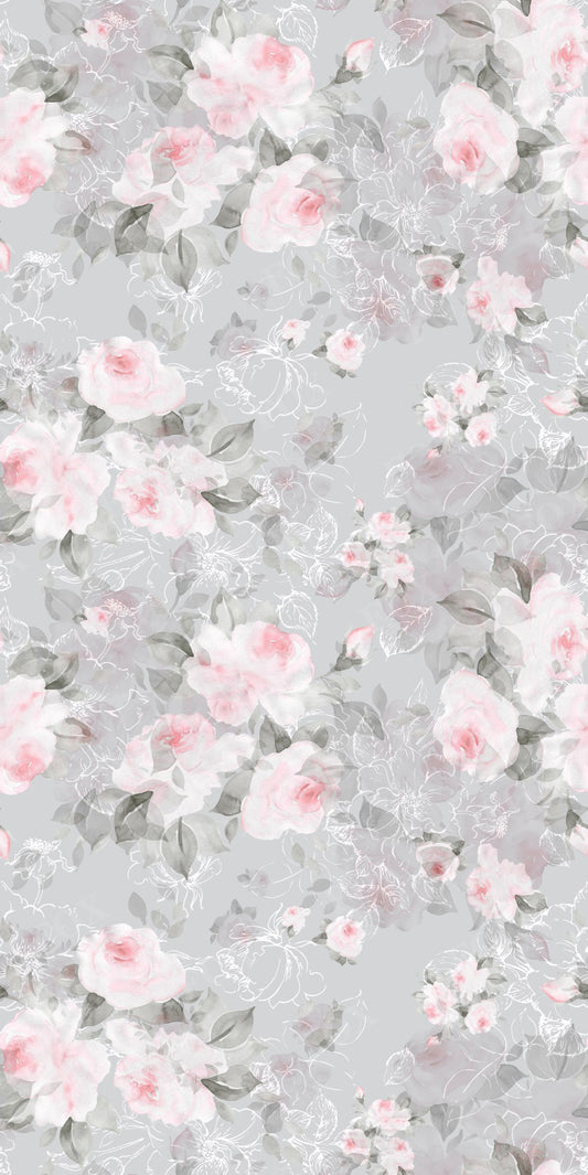Fox Sweep Fabric Backdrop Watercolor Pink Flowers Grey for Photography