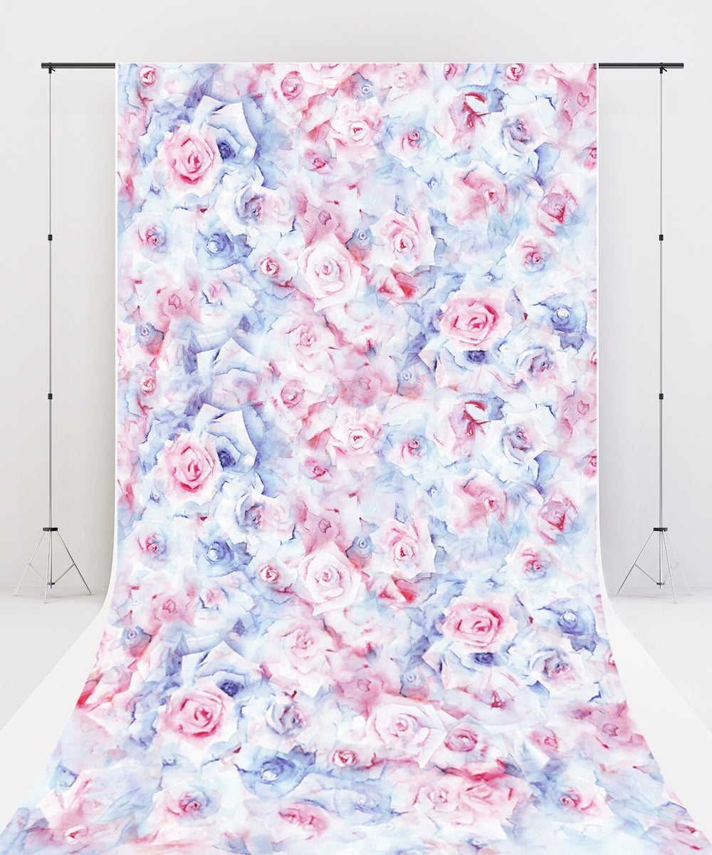 Fox Sweep Fabric Backdrop Blue Pink Flowers for Photography