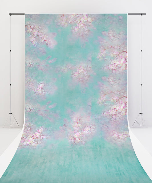 Fox Sweep Fabric Backdrop Blue Floral for Photography