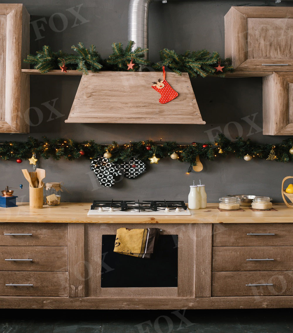 Fox Living Room With Christmas Tree Fabric/Vinyl Backdrop