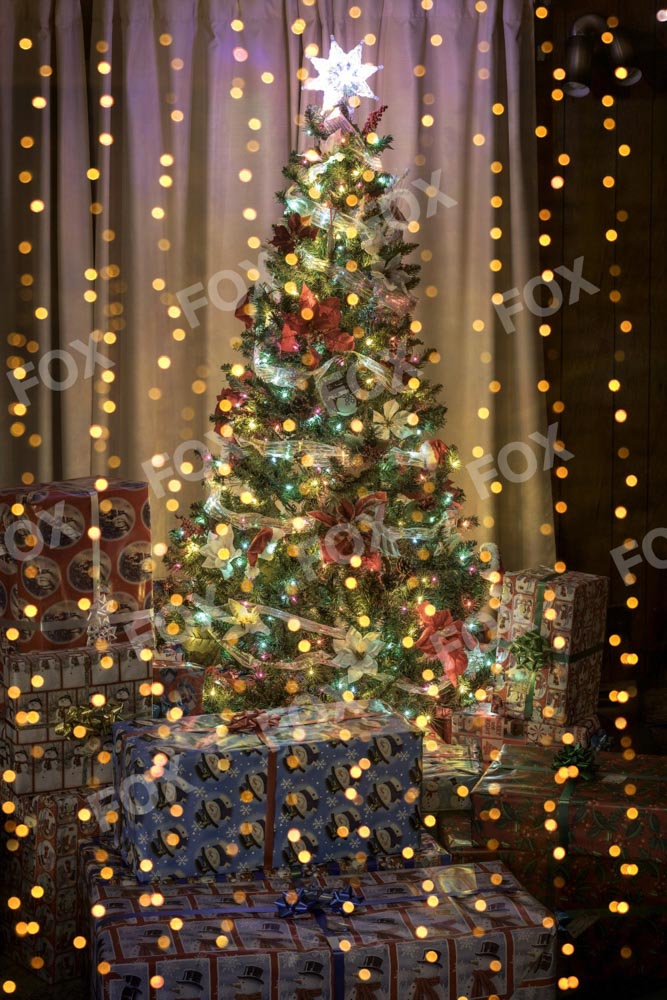 Fox Christmas Tree Night Gift Vinyl/Fabric Backdrop for Photography