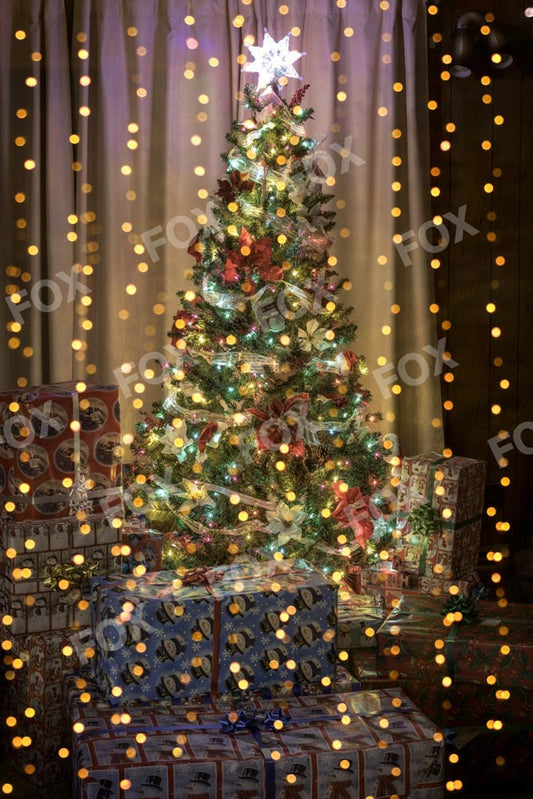 Fox Christmas Tree Night Gift Vinyl Backdrop for Photography