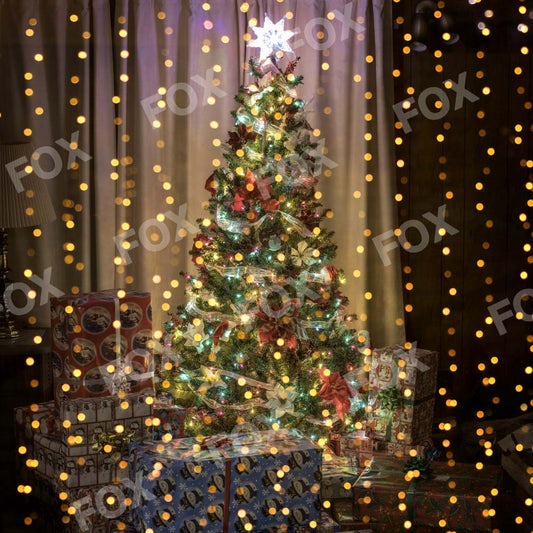 Fox Christmas Tree Night Gift Vinyl Backdrop for Photography