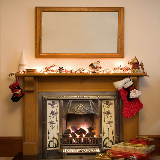 Fox Christmas Fireplace With Stockings Vinyl Portrait Photography Backdrop