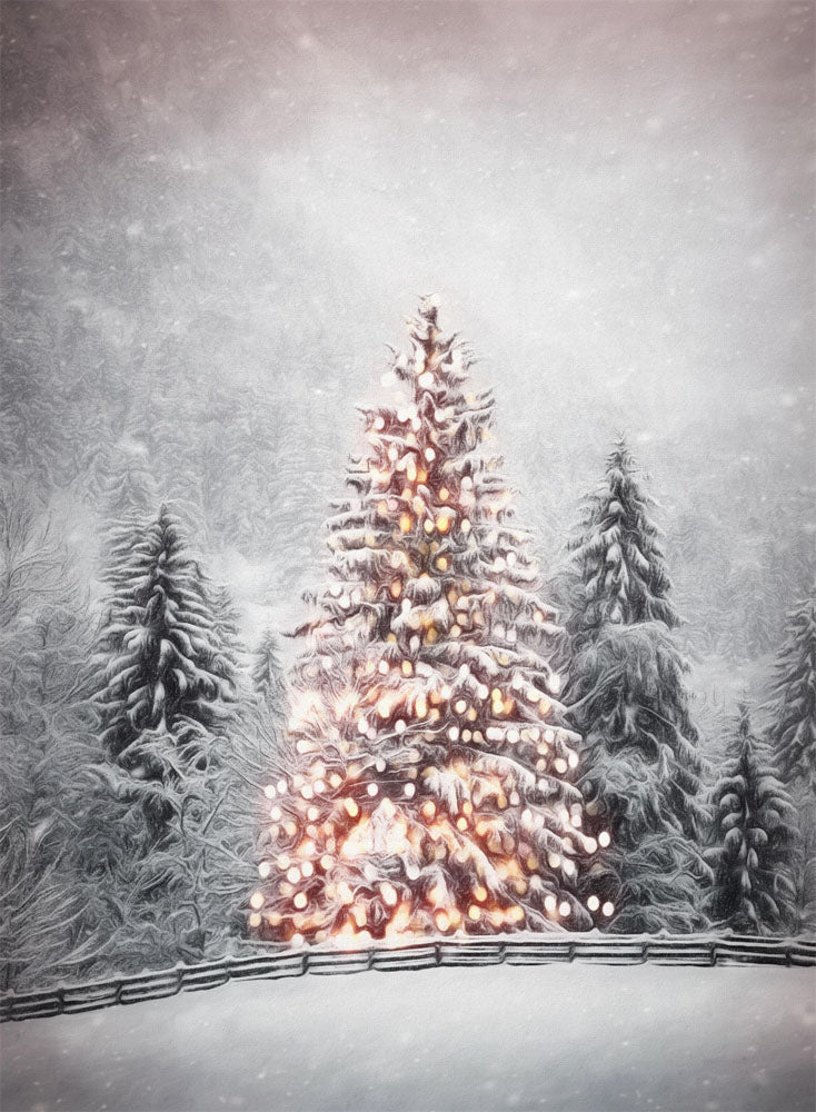 Fox Christmas Tree Snow Scene Winter Vinyl/Fabric Portrait Photography Backdrop