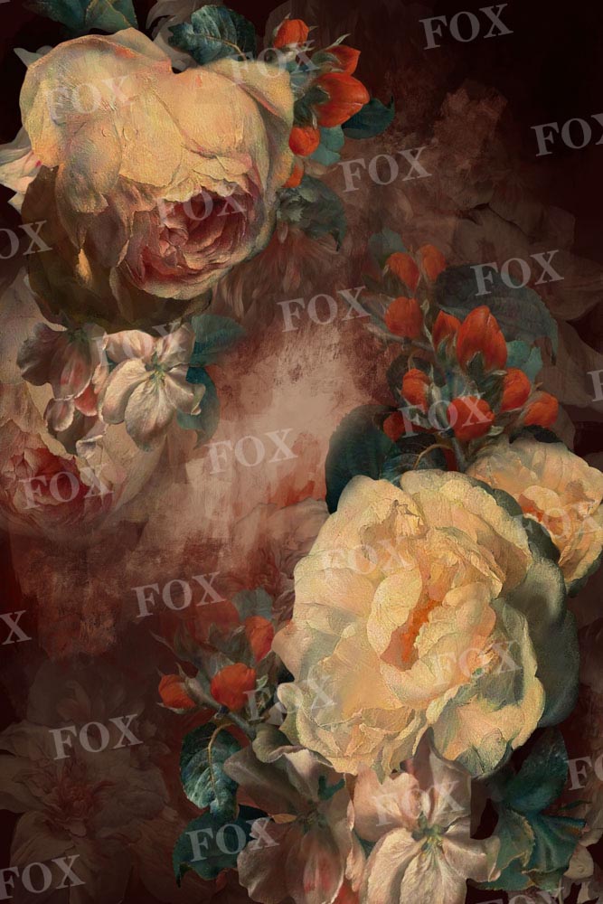 Fox Floral White Rose Vinyl/Fabric Backdrop for Photography