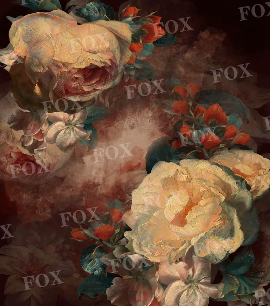 Fox Floral White Rose Vinyl Backdrop for Photography