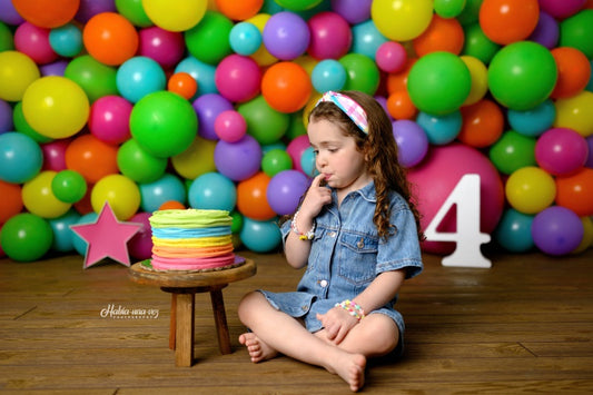 Fox Colorful Balloons Birthday Vinyl/Fabric Backdrop Designed by Claudia Uribe