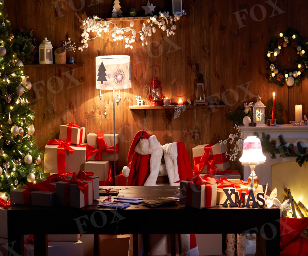 Fox Santa's Studio Christmas Gifts Vinyl Backdrop