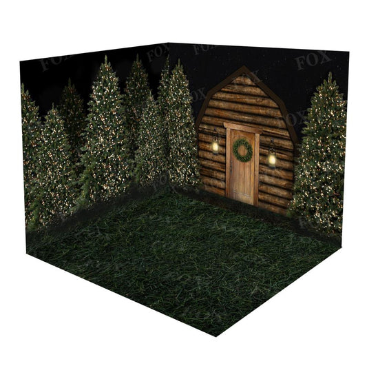 Fox Christmas Woods Room Set Fabric Photo Backdrop