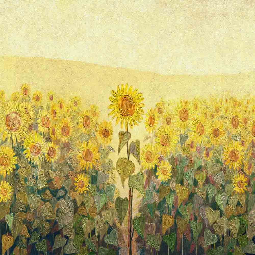 Fox Summer Oil Painting Sunflower Vinyl Backdrop Photography