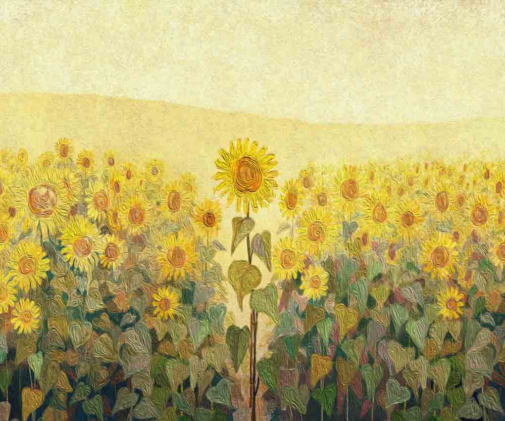 Fox Summer Oil Painting Sunflower Vinyl Backdrop Photography