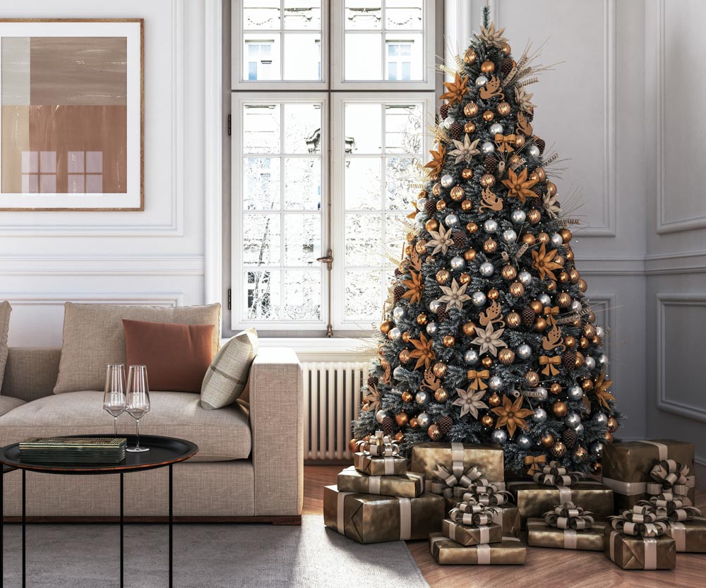 Fox Christmas Tree Beautiful Living Room Fabric/Vinyl Backdrop Photography