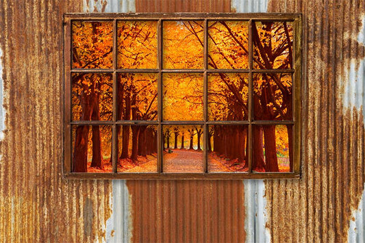 Fox Autumn Forest outside the Window Fabric/Vinyl Backdrop