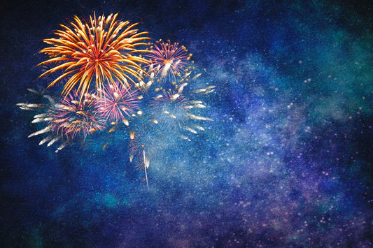 Fox New Year Fireworks in the Night Sky Vinyl/Fabric Backdrop