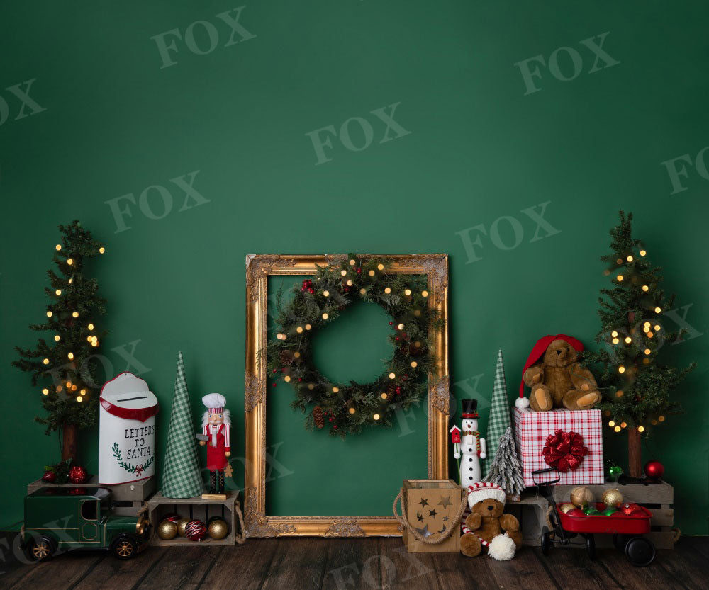 Fox Christmas Toy Bear Vinyl/Fabric Backdrop Designed by Blanca Perez