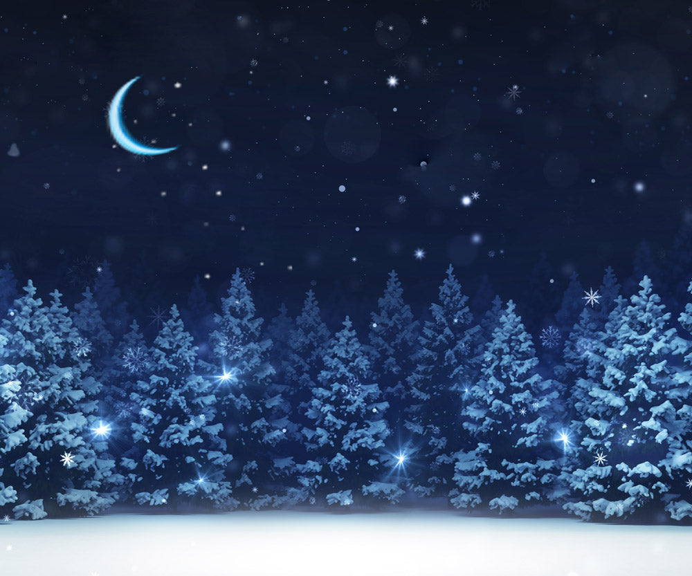 Fox Winter Night Tree Snow Vinyl Backdrop