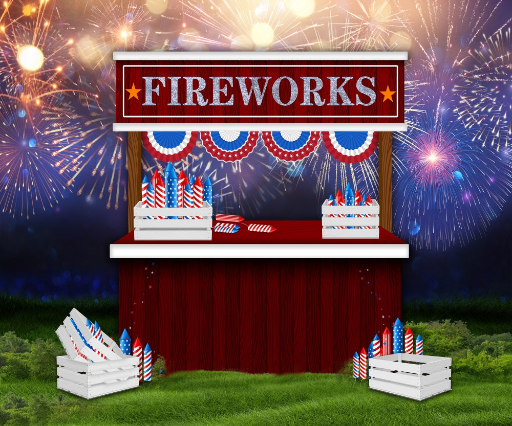 Fox 4th of July Independence Day Fireworks Fabric/Vinyl Backdrop