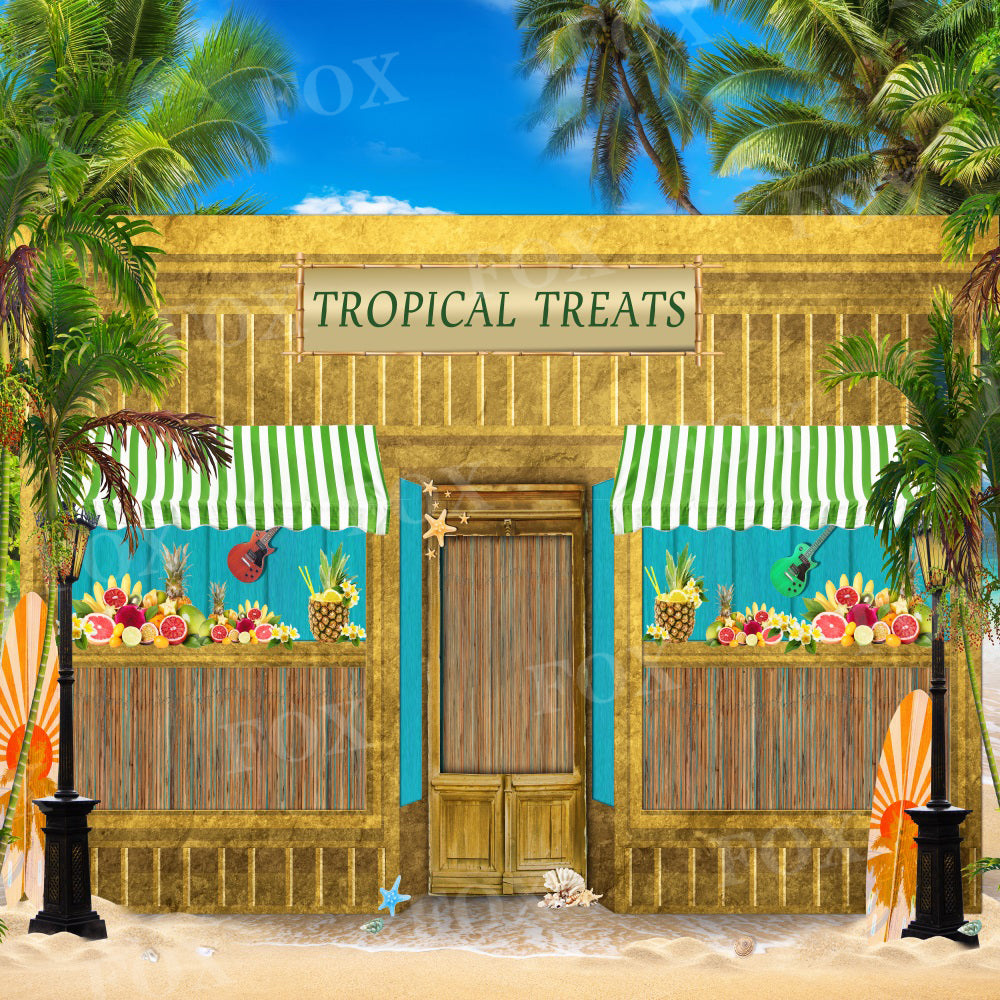 Fox Summer Tropical Treats Beach Photography Fabric/Vinyl Backdrop