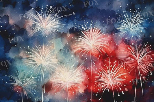Fox Independence Day Fireworks Night Fabric/Vinyl Backdrop