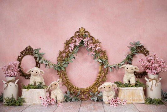 Fox Rolled Pink Sheeps Girl Vinyl Backdrop Designed By Blanca Perez - Foxbackdrop