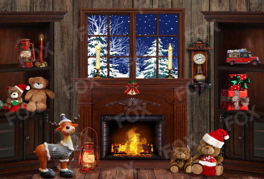 Fox Rolled Snow Fire Toy Christmas Vinyl Photo Backdrop - Foxbackdrop