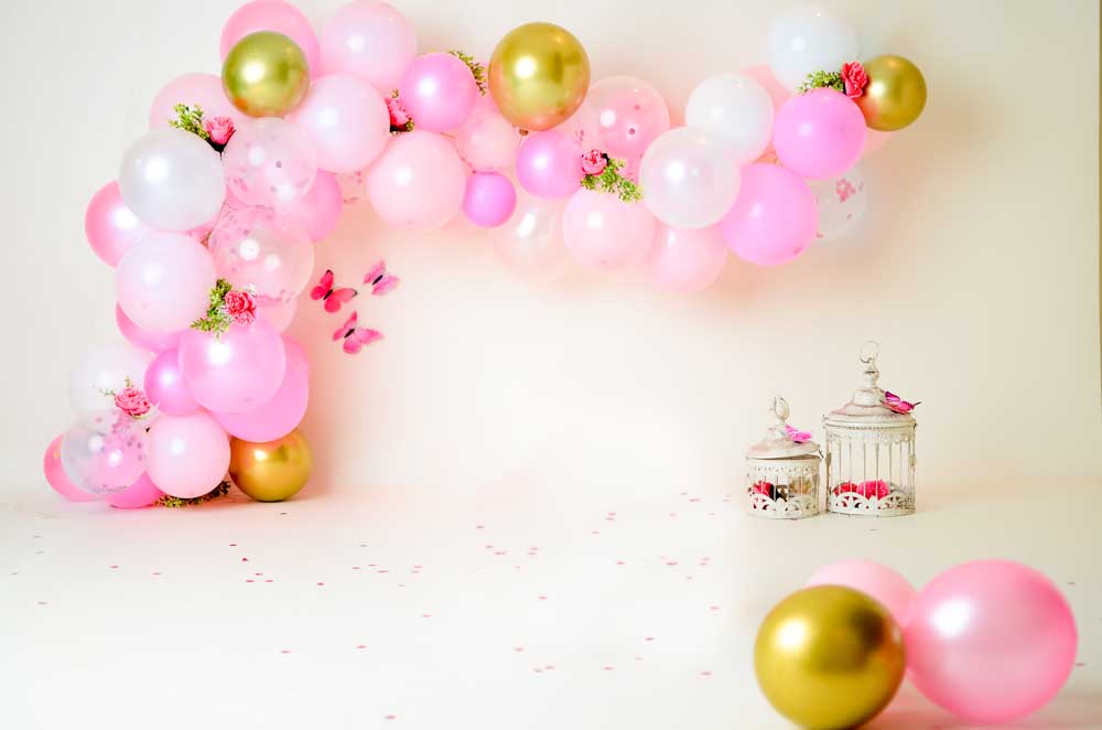 Fox Rolled Birthday Pink Balloon Vinyl Backdrop Designed By Mommy me - Foxbackdrop
