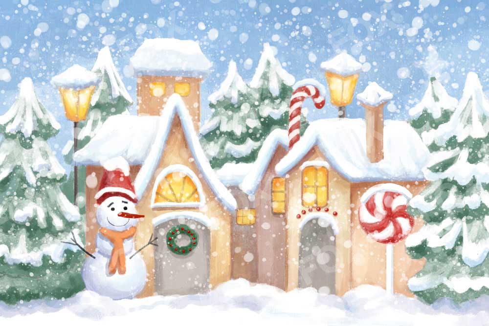 Fox Rolled Snow Christmas Tree Cartoons Children Vinyl Backdrop - Foxbackdrop