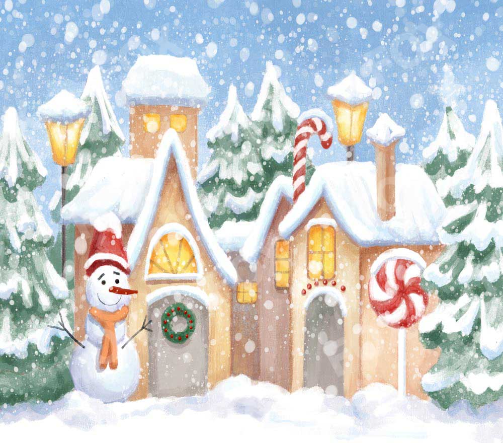 Fox Rolled Snow Christmas Tree Cartoons Children Vinyl Backdrop - Foxbackdrop