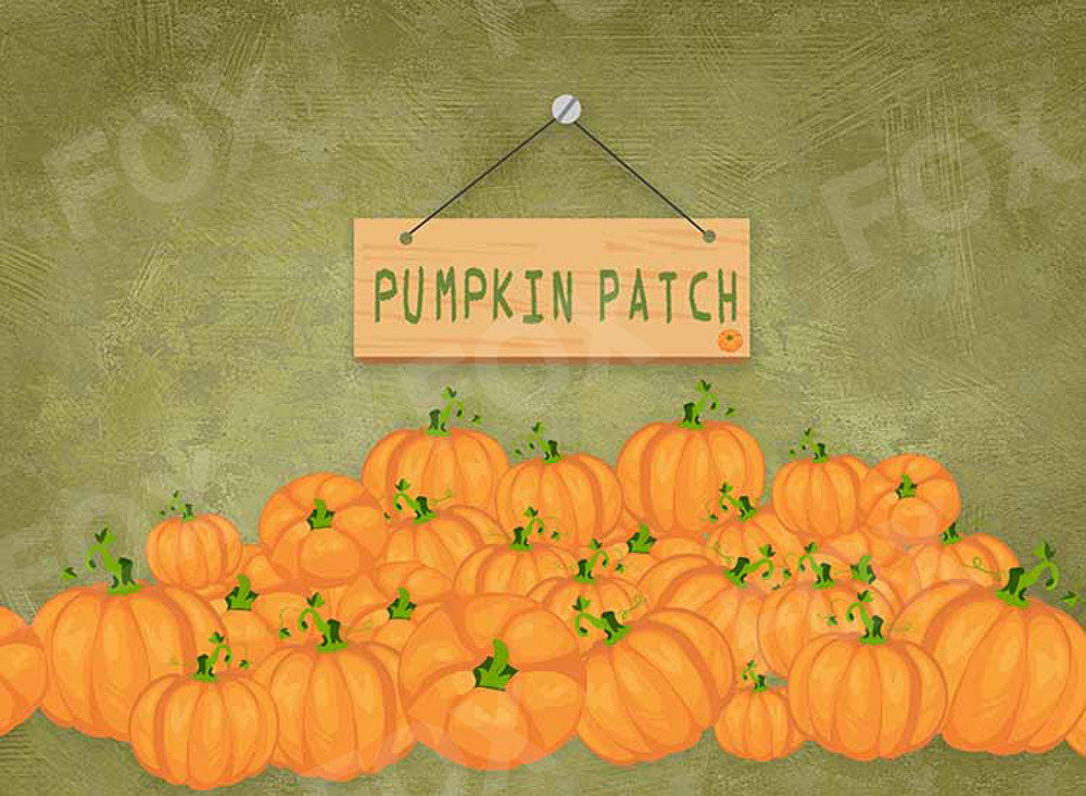 Fox Retro Autumn Pumpkin Patch Vinyl Backdrop - Foxbackdrop