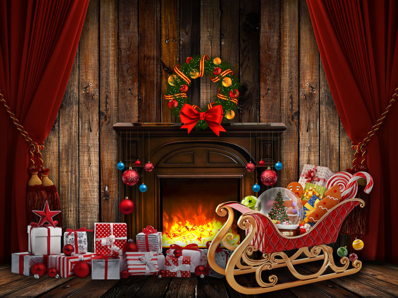 Fox Rolled Christmas Gifts Vinyl Backdrop for Photography - Foxbackdrop