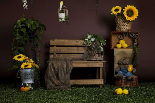 Fox Retro Autumn Sunflower Flowers Vinyl Backdrops - Foxbackdrop