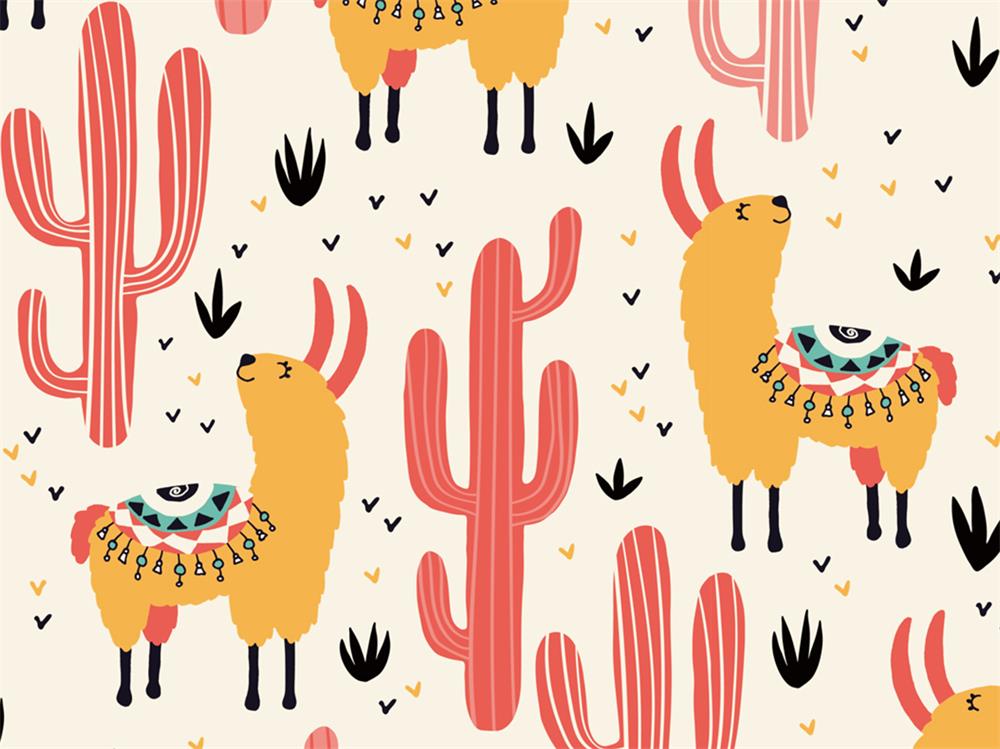 Rolled Vinyl Cartoon Camel Desert Cactus Children Backdrop - Foxbackdrop