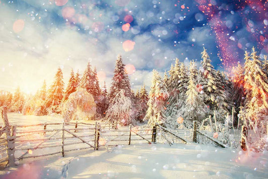 Fox Rolled Outdoor Winter Snow Pine Vinyl Photography Backdrop - Foxbackdrop