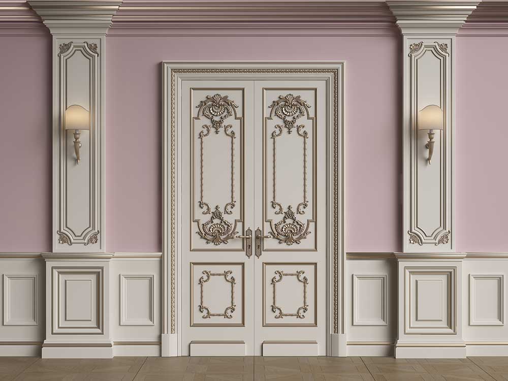 Fox Pink Wall with Cream Door Vinyl Photography Backdrop - Foxbackdrop