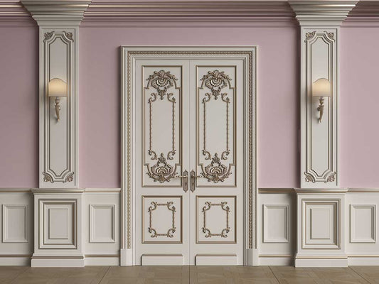 Fox Pink Wall with Cream Door Vinyl Photography Backdrop - Foxbackdrop