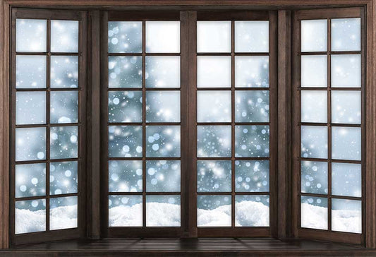 Fox Rolled Snow Outside the Window Vinyl Backdrop - Foxbackdrop