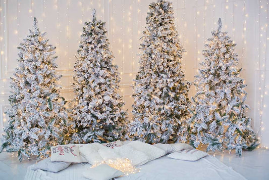 Fox Four Christmas Trees Indoor Photography Vinyl Photo Backdrop - Foxbackdrop