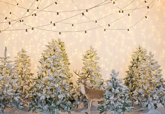 Fox Christmas Tree Deer Light Photography Vinyl Photo Backdrop - Foxbackdrop